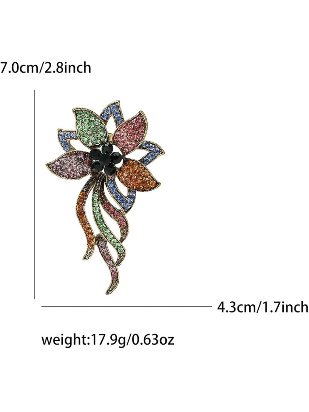 Multicolor Crystal Flower Brooch Pin - Picture 4 of 5